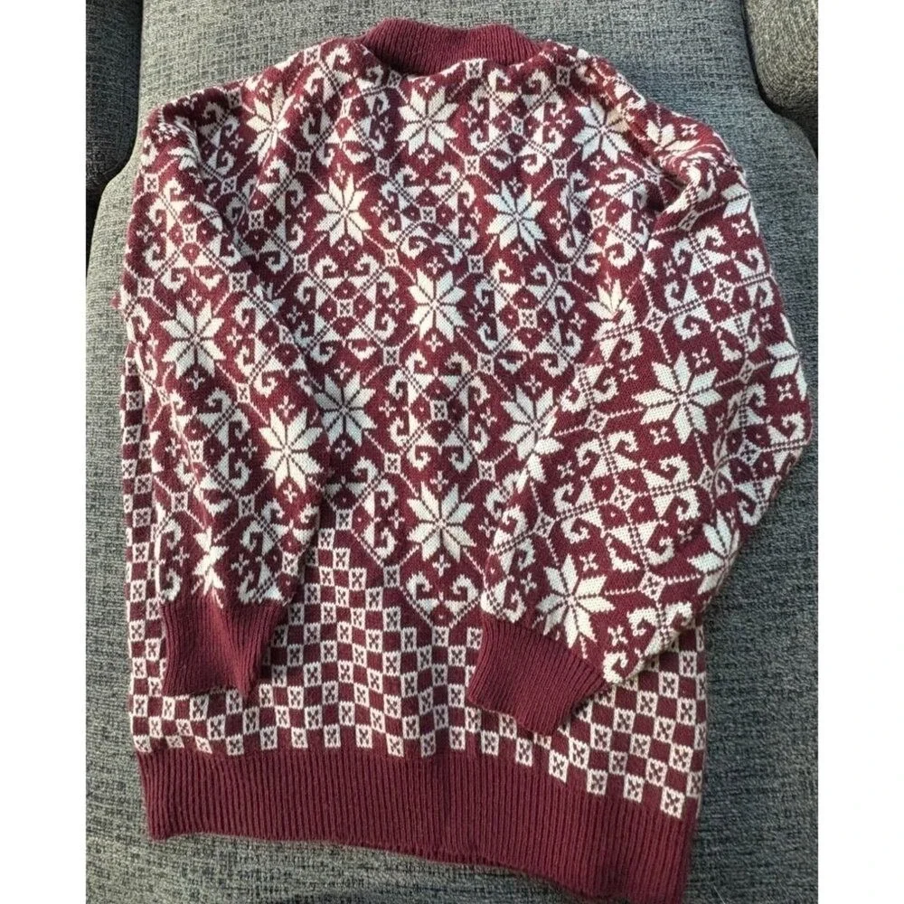 Vintage American Pride Burgundy Snowflake Fair Isle Sweater Womens 20W Made‎ USA